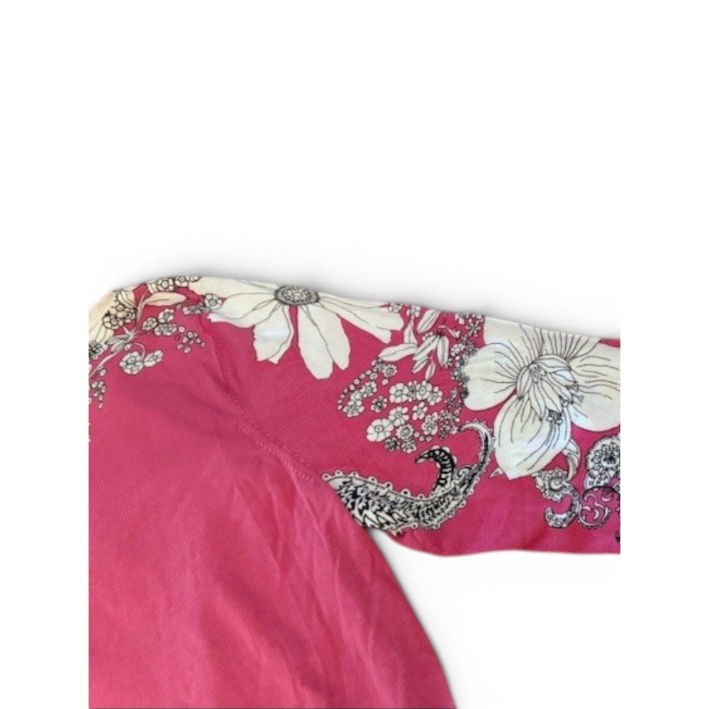 Talbots Womens 2X Floral Sweater Raspberry Paisley Botanical 3/4 sleeve